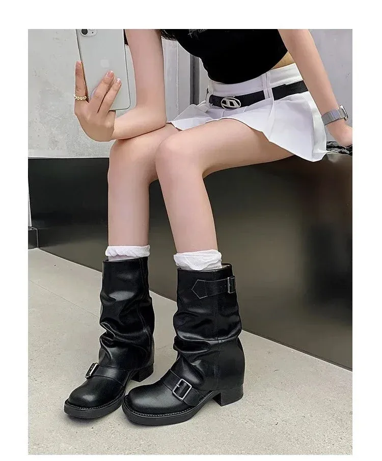 AIZA | Slouchy Eco-Leather Motorcycle Boots