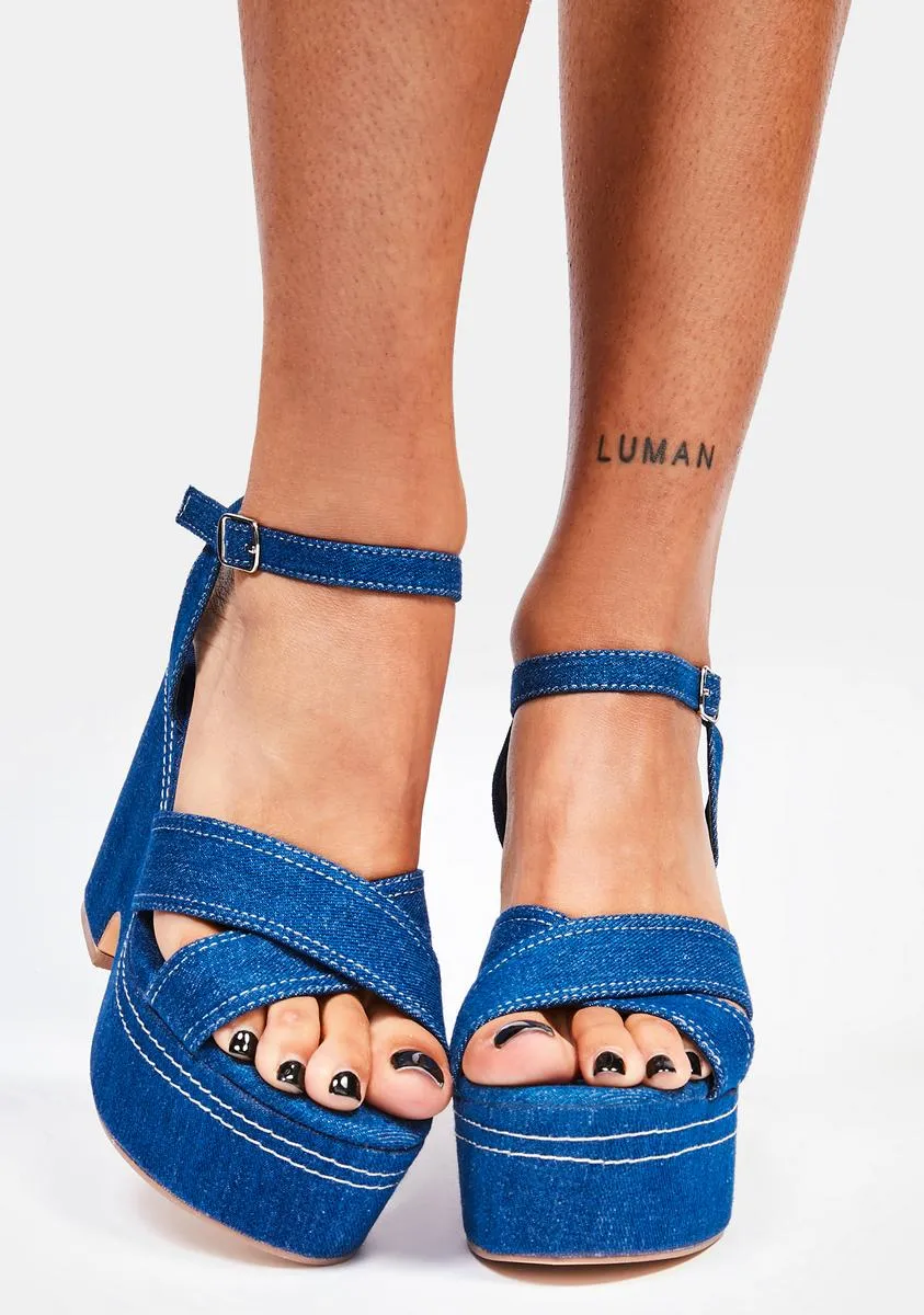 Denim Biding My Time Platform Heels